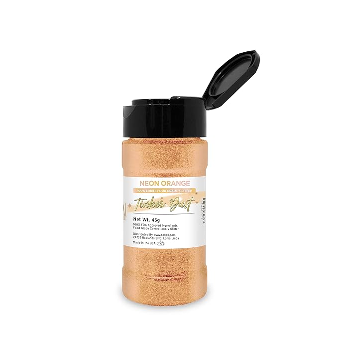 Neon Orange BAKELL Edible Glitter, 45 Grams | TINKER DUST Edible Glitter | KOSHER Certified | 100% Edible Glitter | Cakes, Cupcakes, Cake Pops, Drinks, Dessert Vegan Glitter & Dusts (45g Shaker, Neon Orange)