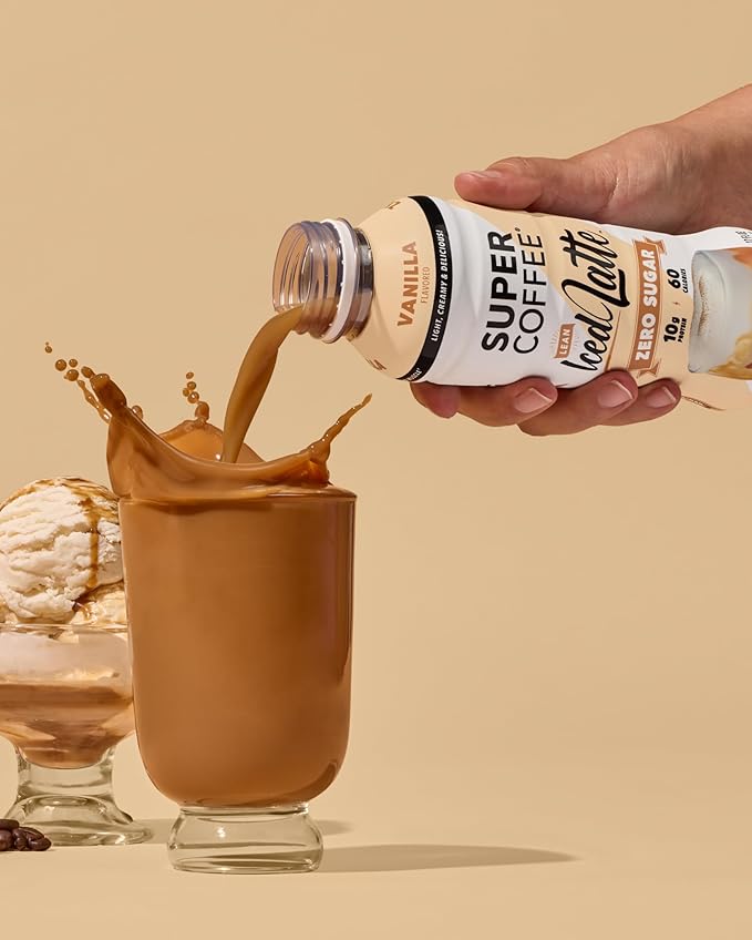 Super Coffee, Ready To Drink Iced Coffee, Vanilla Latte (12 Ounce Bottles, Pack of 12) - Low Net Carbs, No Added Sugar, Keto Friendly, 10g of Protein, Low Calorie, Protein Coffee