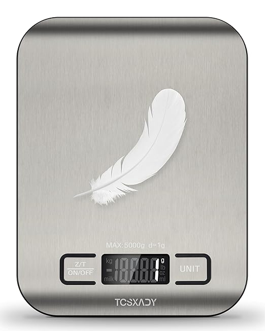 Food Scale, 11lb Digital Kitchen Scale with 6 Units LCD Display and Tare Function,Compact Design for Baking,Healthy Cooking,Meal Prep, 304 Stainless Steel