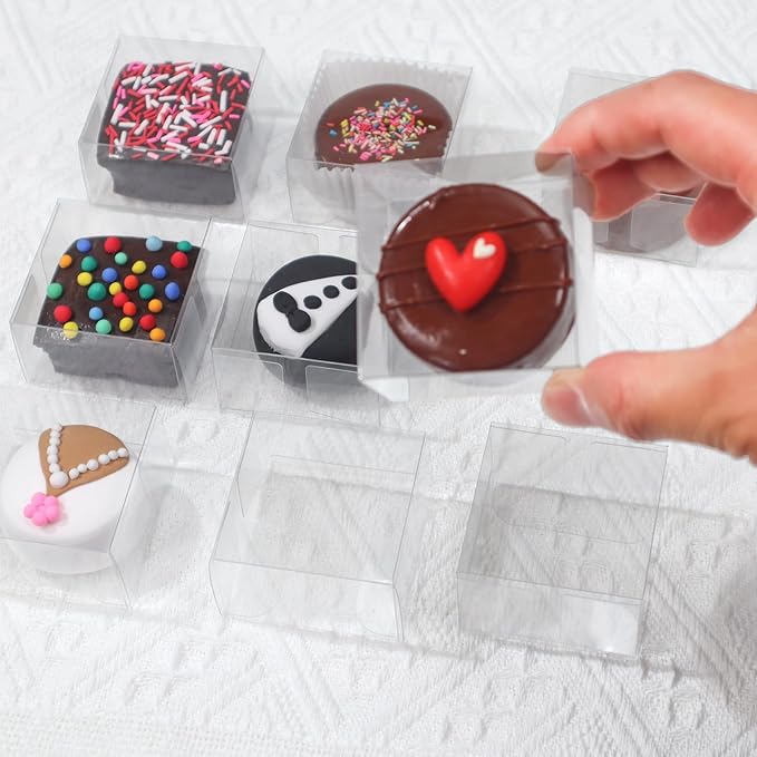 JCXGRVCK 150Pack 2.17x2.17x1.38 Inch Single Macaron Boxes Gift Boxes for Treat,Chocolate Covered Ore,Brownie,Candy,Wedding Bridal Shower Birthday Party Favor
