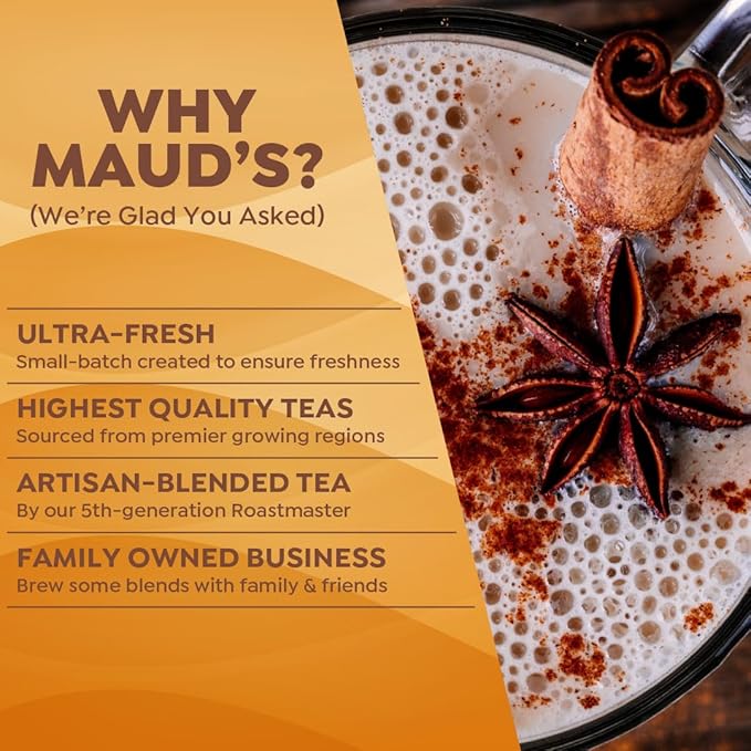 Maud's Chai Tea Latte Pods, 72 ct, Recyclable Single Serve Tea Pods - 100% Gourmet Blended Tea Leaves, Compatible with Keurig K Cups Maker
