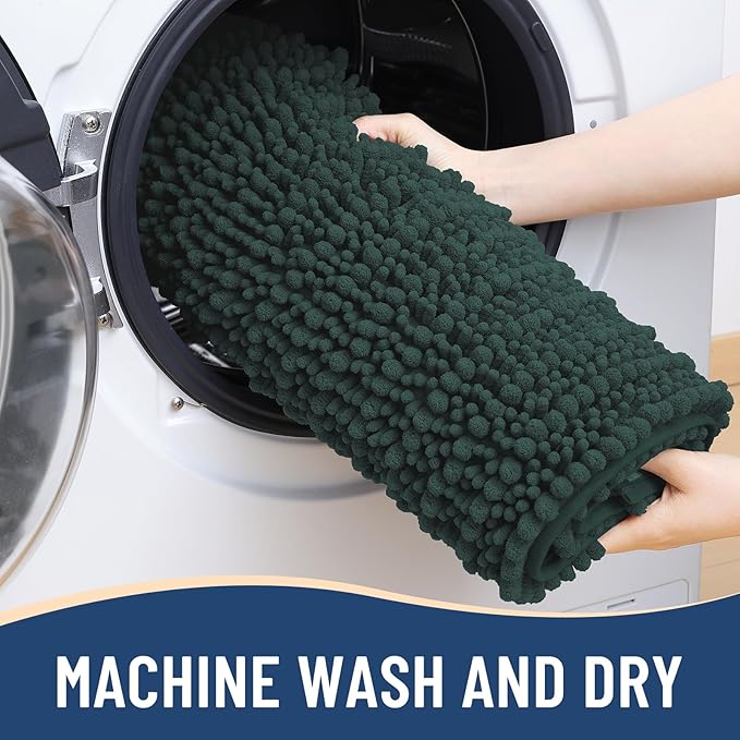 Arotive Luxury Chenille Bathroom Rug Mat, Extra Soft Thick Absorbent Shaggy Bath Rugs, Non-Slip Machine Wash Dry, Plush Bath Mats for Bathroom, Shower and Tub, 50x30, Dark Green