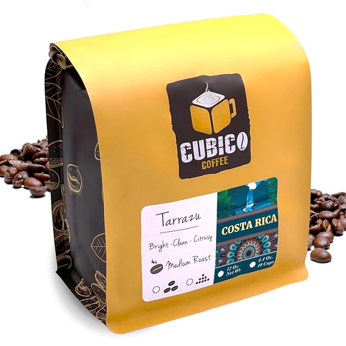 Costa Rican Coffee, Whole Bean Coffee, Premium Costa Rica Tarrazu Single Origin Fresh Roasted Coffee Beans | Cubico Coffee | 12 Ounce Bag
