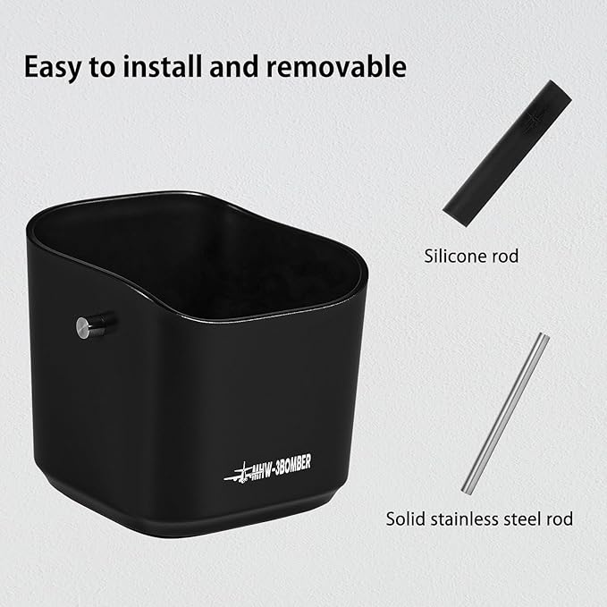 MHW-3BOMBER Espresso Knock Box, 1.2L(15 Cups) Coffee Knock Box with Removable Knock Bar and Anti-slip Pads for Espresso Puck, Coffee Ground, Durable Espresso Accessories, Black GB5967B-OS