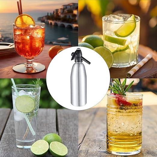 AstraLoom Soda Siphon,1L Portable Nostalgic Seltzer Water Maker Kit, Aluminum Sparkling Water Maker for Carbonated Drinks/Juices/Cocktails, Use 8 gram CO2 Cartridges (Not Included) (Silver)