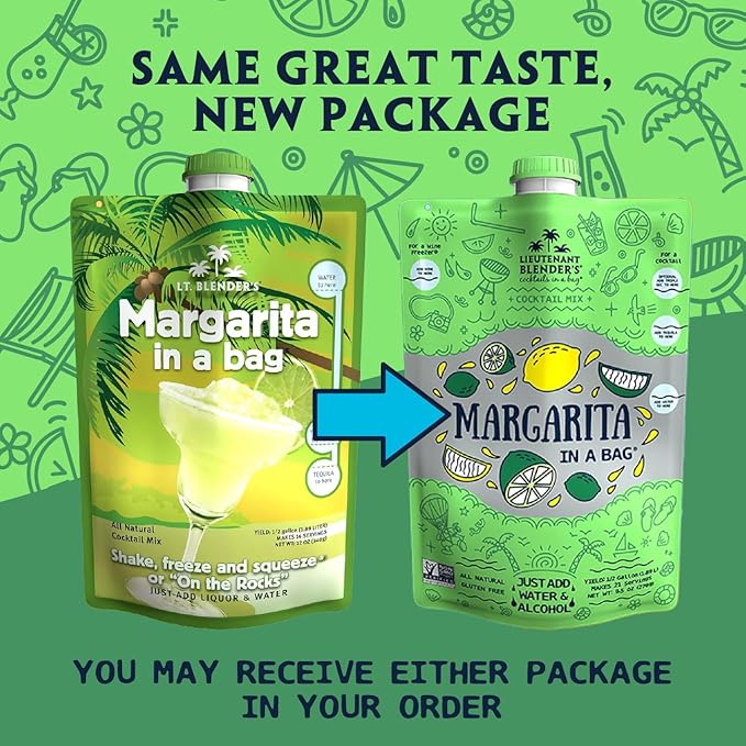 Lt. Blender's Margarita in a Bag - Margarita Mix - Each Bag Makes 1/2 Gallon of Frozen Margaritas – Non-GMO Cocktail Mix - No Margarita Machine Needed – Add Liquor, Wine or as a Mocktails (Pack of 1)