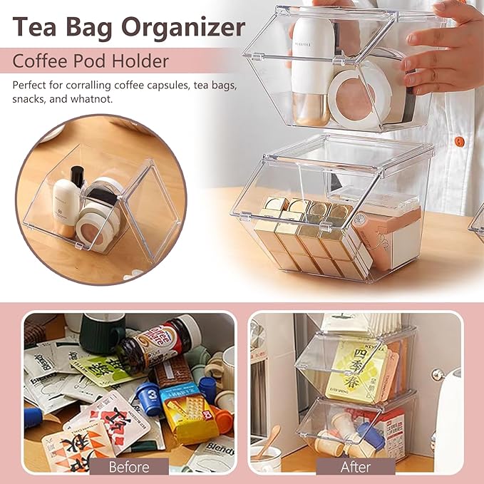 Roninkier 4 pack Coffee Pod Holder Tea Bag Organizer, Large Capacity Stackable Coffee Bar Accessories for Counter