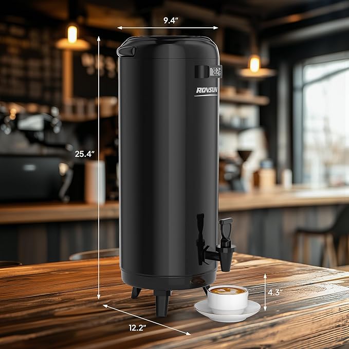 ROVSUN 4.8 Gallon Insulated Beverage Dispenser, Stainless Steel Hot and Cold Drink Dispenser, Ice and Hot Drink Server w/Spigot, Hot and Cold Beverage Server for Coffee, Tea, Milk & Juice