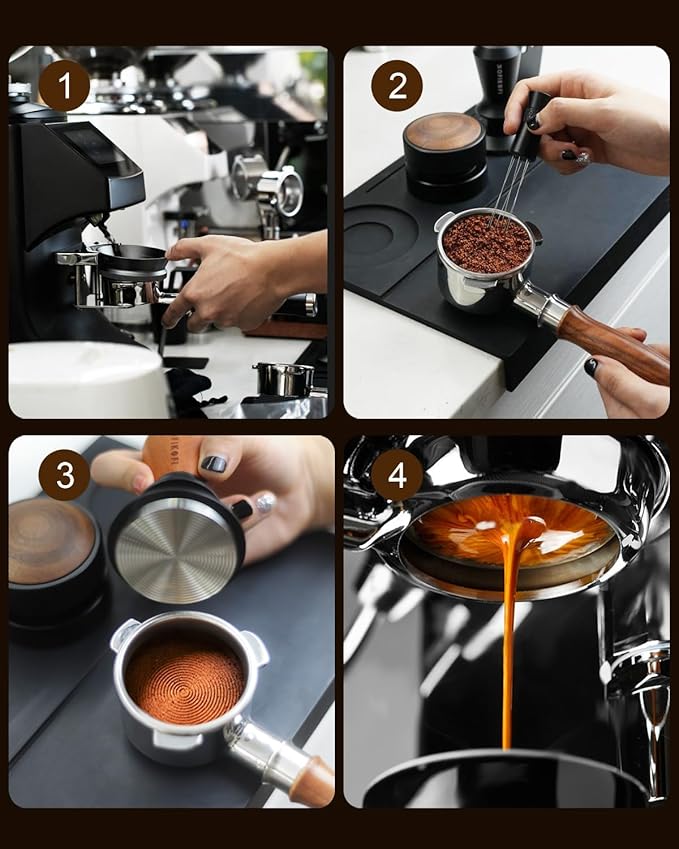 51mm Bottomless Portafilter 3 Ears Compatible with Delonghi Dedica EC680/EC685/EC885 and SMEG, EUPA Espresso Machines, Espresso Naked Bottomless Portafilter with Puck Screen and 18g Filter Basket-Wood