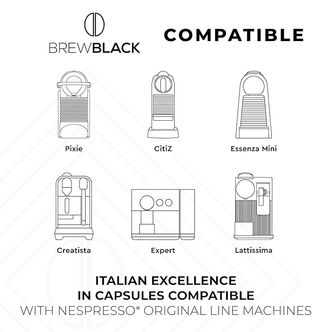 BrewBlack Intenso Coffee Capsules - 120 Aluminum Coffee Pods Compatible with Nespresso Original line, Dark Roast - Intensity 11/12, Made in Italy