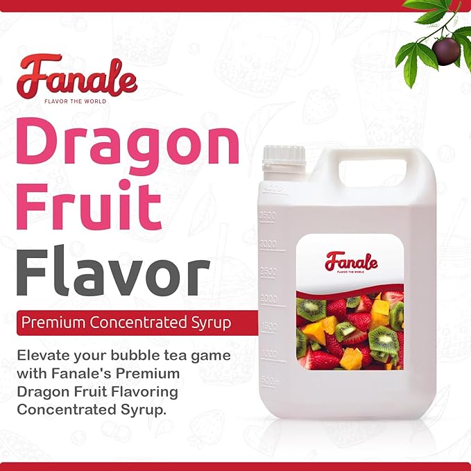 Fanale Premium Flavoring Concentrated Syrup for Bubble Tea 11 lb | Red Dragon Fruit Flavor Syrup | for Boba Tea, Smoothies, Slushes, Desserts | 11lb | Pack of 4 | SRP361-CS
