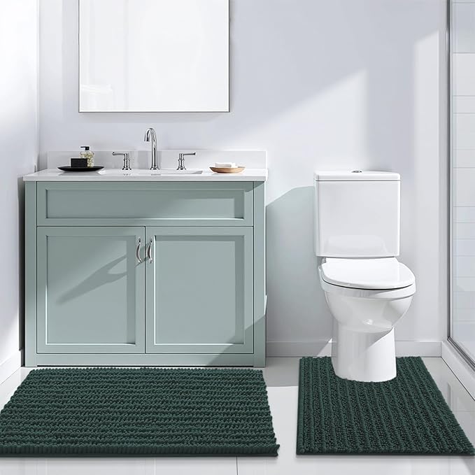 Arotive Luxury Chenille Bathroom Rug Mat, Extra Soft Thick Absorbent Shaggy Bath Rugs, Non-Slip Machine Wash Dry, Plush Bath Mats for Bathroom, Shower and Tub, 44x24, Dark Green