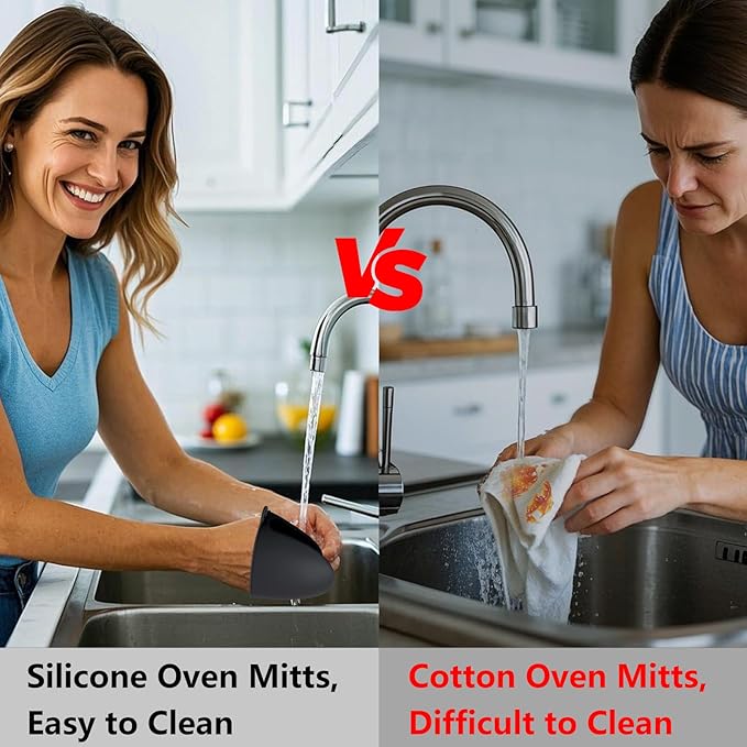 Silicone Oven Mitts Heat Resistant Hot Pot Holders Set for Kitchens - Mini Oven Mittens Silicone Rubber Gloves Small Pot Pinch Grip for Cooking & Baking, 6 Pack Black