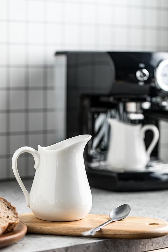 LYEOBOH 9 OZ Creamer Pitcher, Small White Creamer Pitcher for Coffee, Milk, Modern Kitchen Accessory - Ceramic