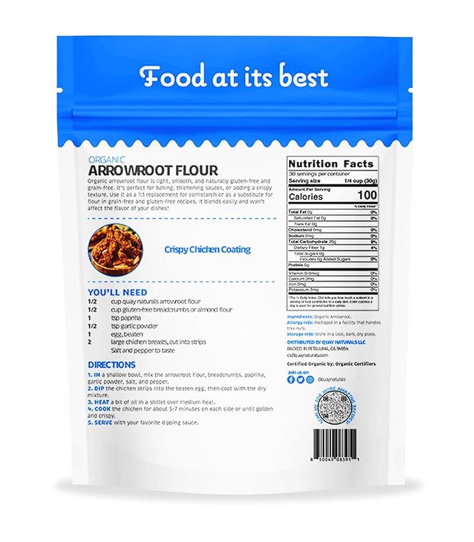 Quay Naturals Organic Arrowroot Flour, 2 lb, Gluten Free, Non-GMO, Vegan, Paleo-Friendly