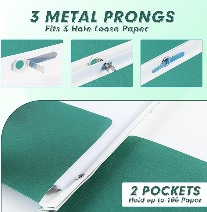 Two Pocket Folders, PANDRI 100 Pack Two Pocket Folders with Prongs, 2 Pocket 3 Prong Folders Designed for Office and Classroom, Letter Size Assorted 5 Colors