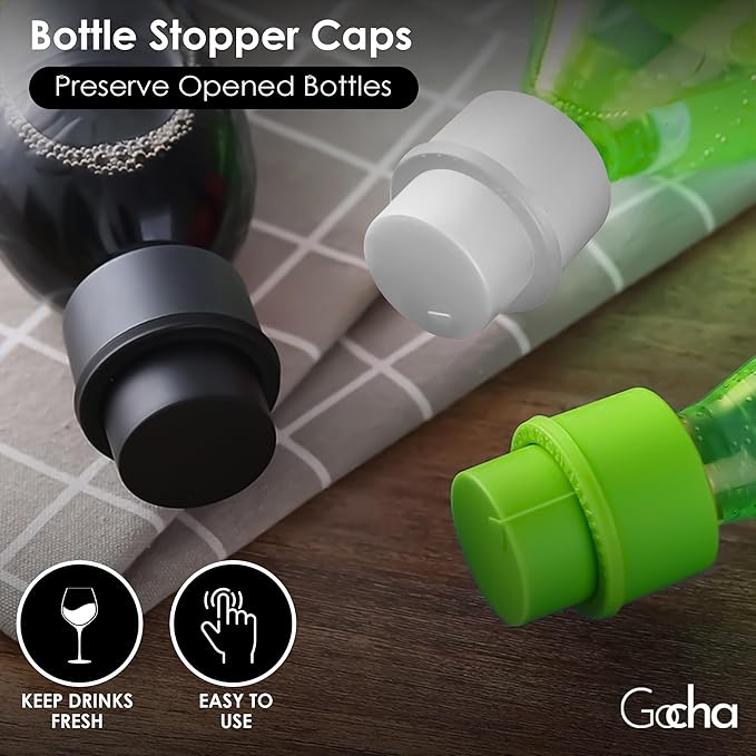 GOCHA | 2 PCS Vacuum Soda Bottle Stopper | Silicone Fizz Keeper | Carbonation Preserver for Soft Drinks & Beverages | Universal Leak-Proof Bottle Cap | (White)