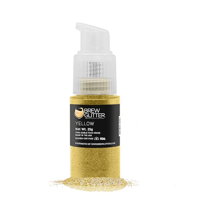 Yellow BREW GLITTER Edible Glitter For Drinks, Cocktails, Beer, Garnish Glitter & Beverages | KOSHER & HALAL Certified | 100% Edible & Food Grade | Vegan, Gluten, Nut Free (25g Spray Pump, Yellow)