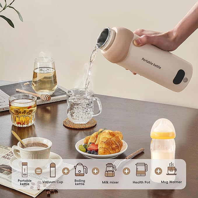 Portable Travel Electric Kettle Small Water Boiler 450ml Plug in Water Heater 304 Stainless Steel