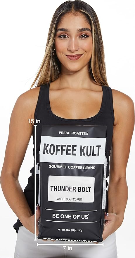 Koffee Kult Thunder Bolt Dark French Roast Whole Bean Coffee - Small Batch 100% Arabica Gourmet Blend, Bold and Well Balanced, 80oz Resealable Package