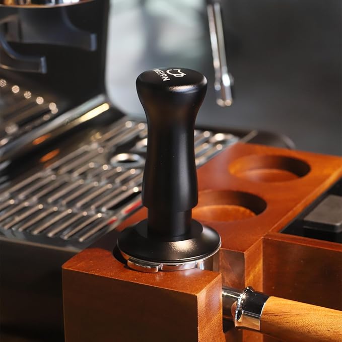 MEION Espresso Tamper 51mm Coffee Tamper, Calibrated Dual Spring Loaded Barista Tamper with Stainless Steel Base, Comes with aluminum storage pad (51MM, Black)