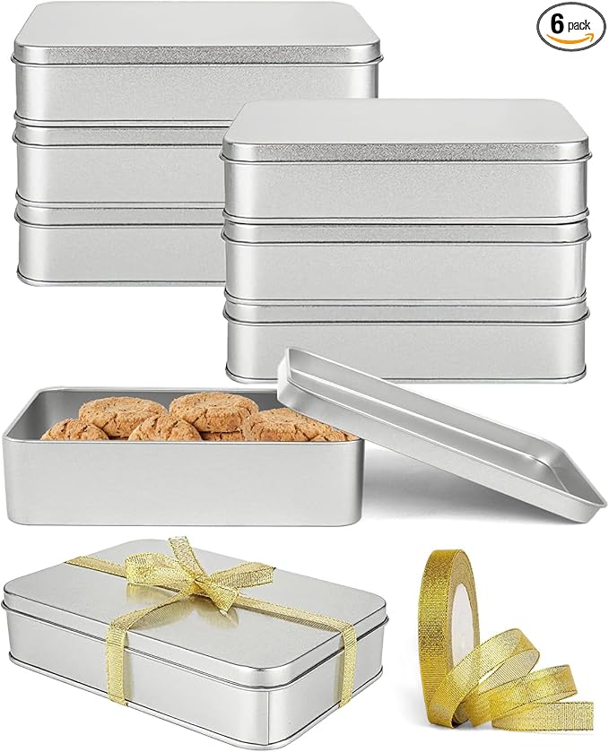 Metal Tins Box With Lid, 8 Pack Cookie Tins With Lids Tin Containers With Lids For Treats, Gifts, Favors, Candle And Crafts (4.2 x 2.75 x 1.57)