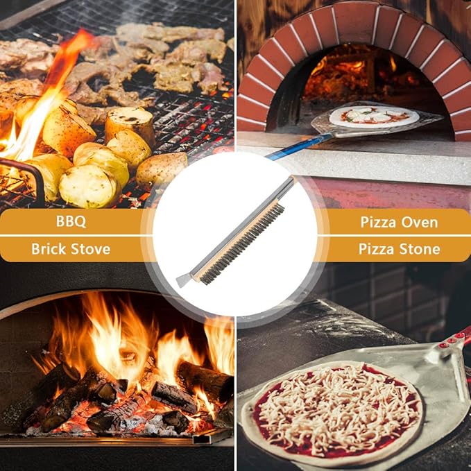 Pizza Oven Brush, 21" Brush and Stainless Steel Scraper for Pizza Stone, BBQ Grill Cleaning Brush Non Scratch Heat Proof Stainless Steel Bristles with Screwdriver for Pizza Oven and Accessories