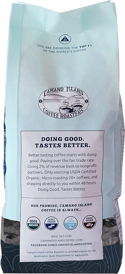 Camano Island Coffee Roasters Decaf Espresso Blend, Ground 2lb, Fresh Dark Roast Swiss Water Processed, USDA Organic, Fairly Traded, Shade Grown Top 1% Arabica, Sweet Molasses, Mixed Berry Flavor