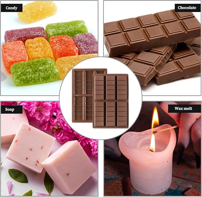 Deep Silicone Chocolate Bar Mold 2-Pack Break-Apart Design with 5 Snap Sections for Pistachio, Middle Eastern Desserts & Custom Candy Bars - Non-Stick, Food-Grade, Reusable Baking Molds