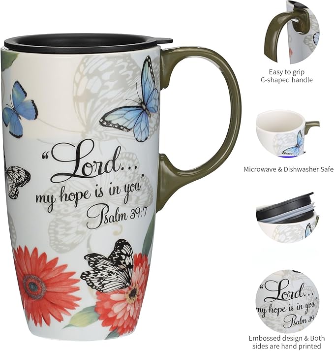 Topadorn Ceramic Latte Mug 17 oz. Coffee Cups with Sealed Lid and Color Box,set of 2