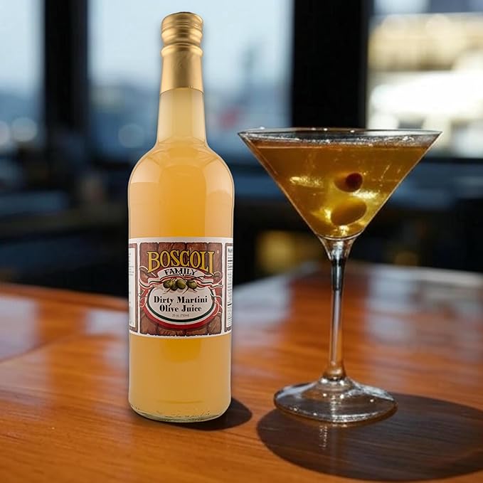 Boscoli Dirty Martini Olive Juice - 25 oz Bottle, Pack of 2, All Natural, Gluten-Free - Premium Cocktail Mixer for Martinis & Bloody Marys