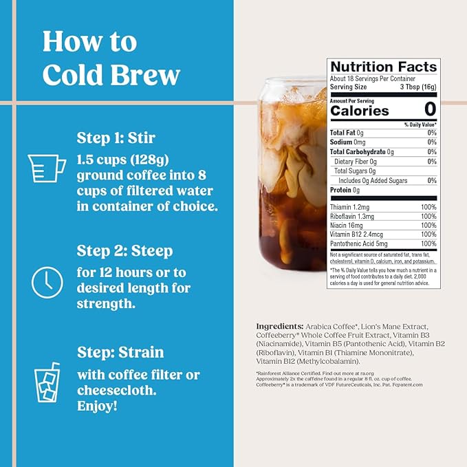 Bulletproof The High Achiever Course Ground Cold Brew Coffee, 10 Ounces, Medium-Dark Roast Enhanced Coffee with Lion's Mane Mushroom, B Vitamins, and Adaptogens for Energy and Focus