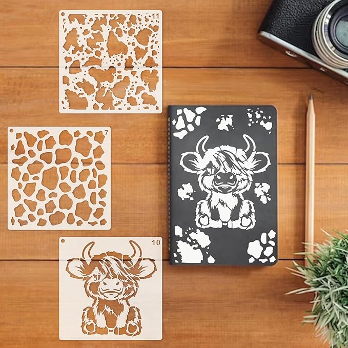 Leopard Print Cow Stencils - Reusable Animal Print Stencils for Painting, Wood Burning, DIY Art Craft on Fabric, Canvas, Furniture (11 Pieces)