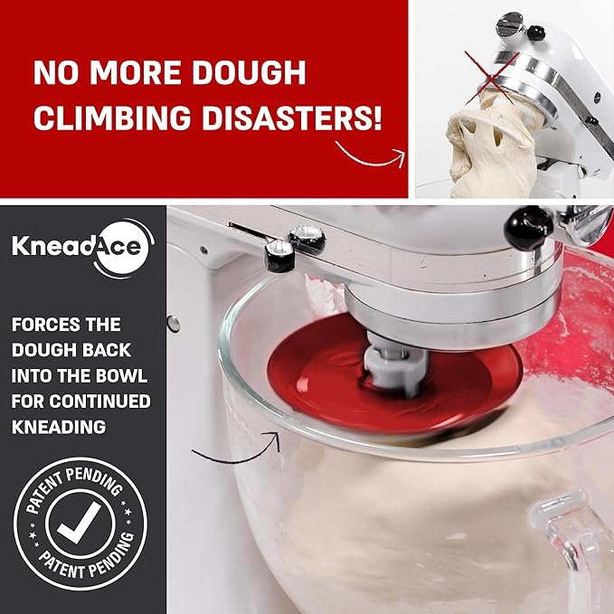 Dough Hook Shield For Kitchen Aid - Prevents Your Dough from Climbing Up and Clogging Up Your Mixer – Mess Free Mixer Accessory Compatible With Most KitchenAid C Shape Dough Hooks (Red)