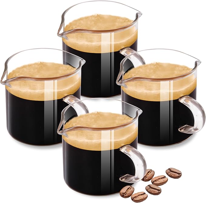 Espresso Cups 4-Piece set, 4 OZ Double Spout Cup with Handle, Espresso Shot Glass with V-Shaped Spout for Espresso Machine, Milk Cup (Espresso cups)