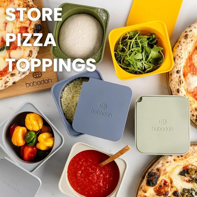 Babadoh Pizza Making Accessories | Pizza Dough Proofing Containers with Lids | Set of 3 | Dough Colour | Original Size (make 12" Pizzas)