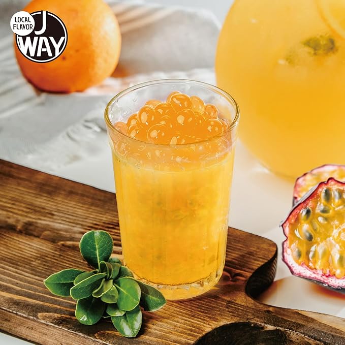 J WAY Bursting Popping Passion Fruit Boba Pearls, Passion Fruit Syrup, Non-Dairy, Fat-Free Popping Tapioca Boba for Beverages, Sweets, Ice Cream, 1.8oz (Pack of 6)