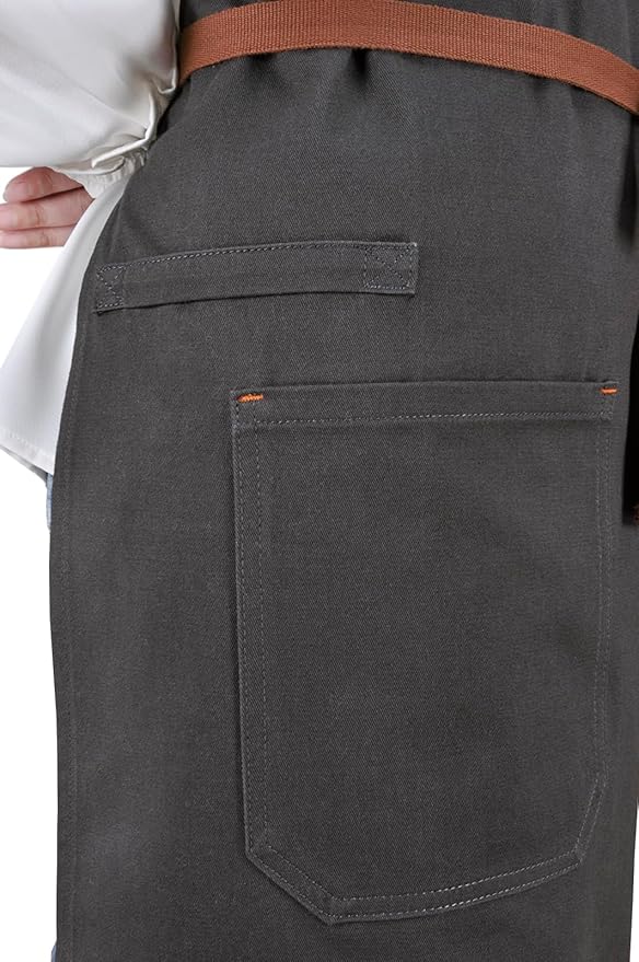 Professional Chef Apron for Men Women with Pockets, Bib Apron for Cooking Kitchen Grill BBQ, with Towel Loop and Adjustable Neck Strap (Dark Grey)