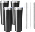 20 oz Skinny Tumblers with Lid and Straw,Stainless Steel Vacuum Insulated Tumbler Cup Double Wall Travel Coffee Mug, Thermal Water Tumbler for Hot and Cold Drinks(Black,4)