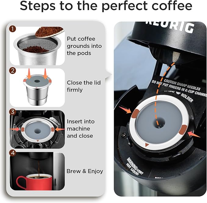 Reusable k Cup Coffee pod Filters,Universal stainless steel Refillable k Cups Filter Use for Keurig 2.0 and 1.0 Coffee Makers-machine(1pack)…