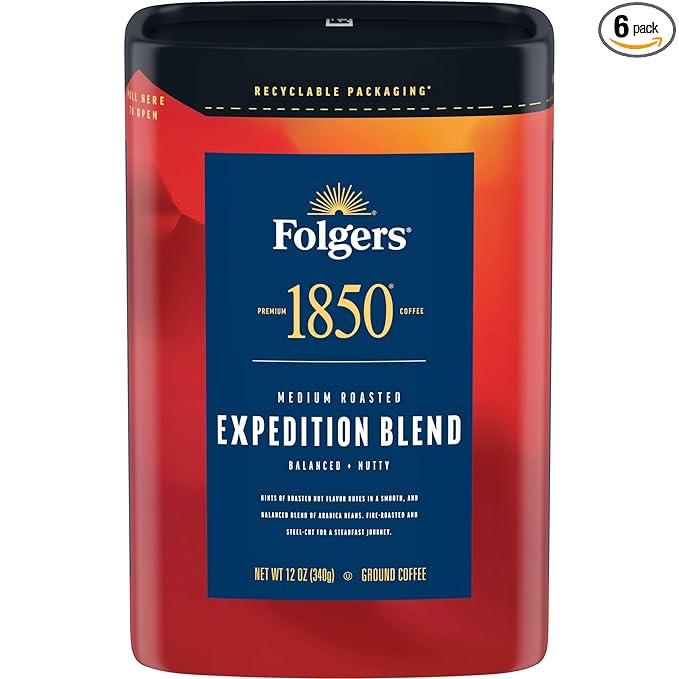 Folgers 1850 Expedition Blend Medium Roast Ground Coffee, 12 Ounce (Pack of 6)