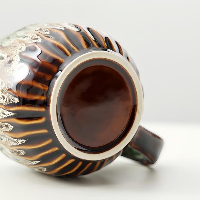 20oz Raku Glaze Coffee Mug - Unique Handcrafted Look Ceramic Cup, Large Tea Mug, Microwave & Dishwasher Safe (green)
