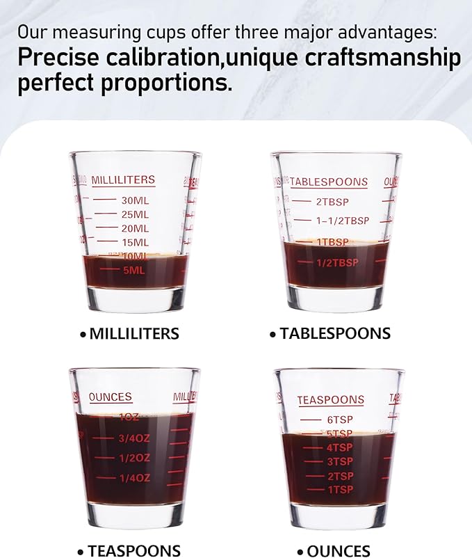 Shot Glasses Measuring Cup Set 2PACK Espresso Shot Glasses Liquid Heavy Glass 26-Incremental Measurement 1 OZ, 2 TBS, 6 TSP, 30 ML Kitchen Tools (Black)
