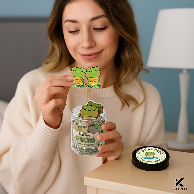 Positive Frog Jar – Thank You Gifts for Women, Men, Coworkers – Emotional Support Jar with 60 Notes – Appreciation Gifts for Coworkers, Teacher, Nurse, Retirement Gift for Men, Women, Frog Gift