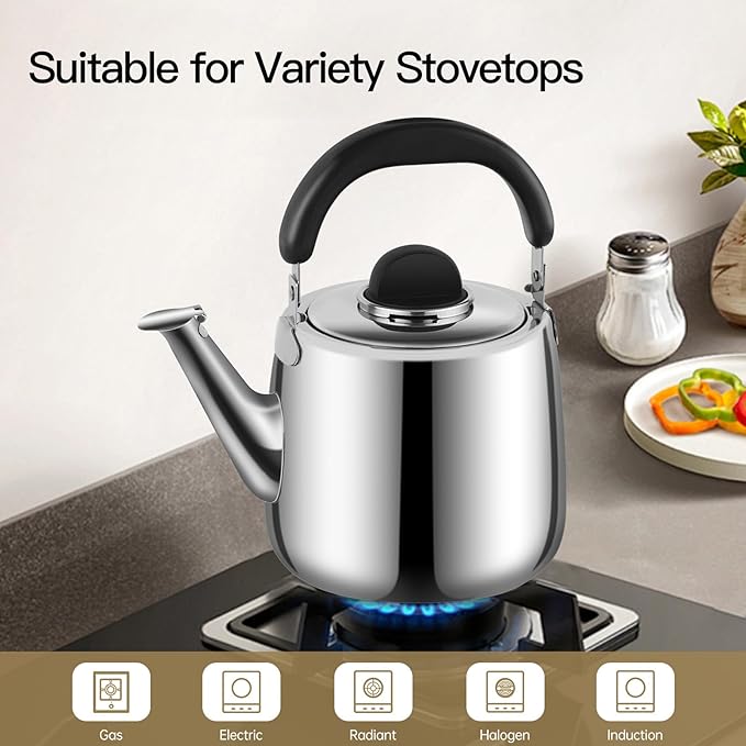 Tea Kettle,Whistling Tea kettle for Stove Top,4 QT Stainless Steel Teapot,Induction Tea Kettle Pot for Stovetop (3.8 L,Silver)