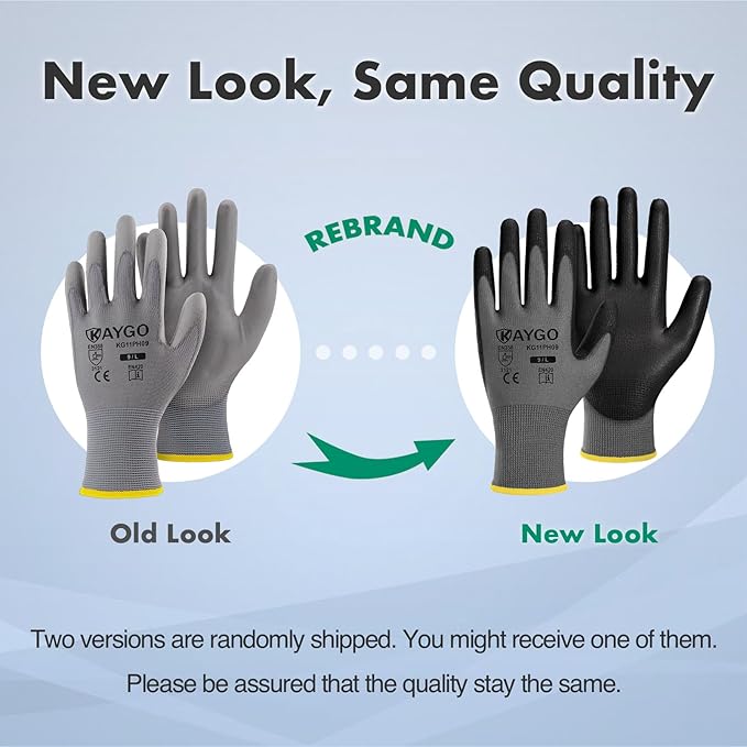 KAYGO Safety Work Gloves PU Coated, 60 Pairs KG11PB, Seamless Knit Glove with Polyurethane Coated Smooth Grip on Palm & Fingers, for Men and Women (Medium, Gray)