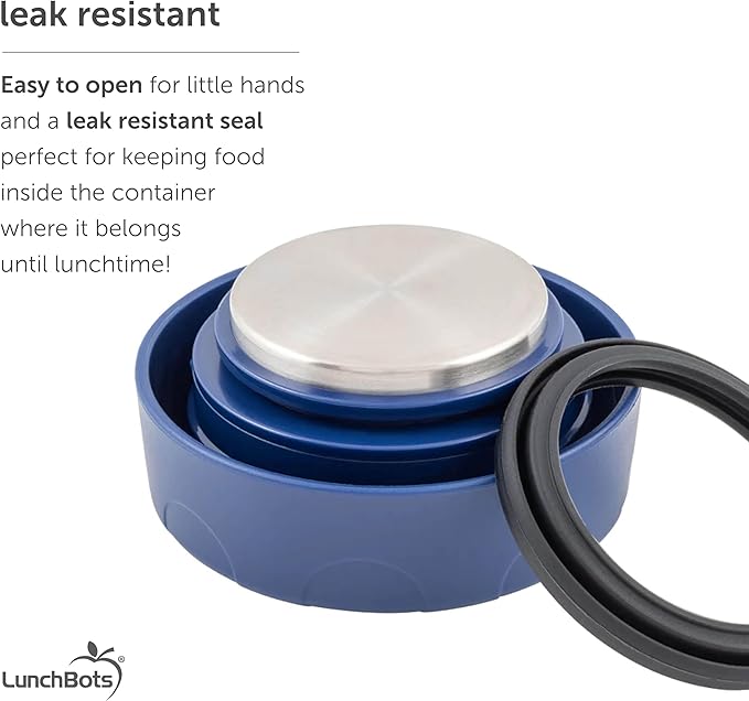 LunchBots Thermal 8 oz Triple Insulated Thermos - Hot 6 Hours or Cold 12 Hours - Leak Proof Thermos Soup Jar - All Stainless Interior - Navy Lid - Pink Dots