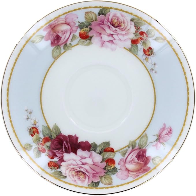 Peony and Strawberry Blue Bone China - Teacup and Saucer Set of 4