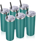 VEGOND Stainless Steel Tumblers Bulk 6 Pack, 20 oz Vacuum Insulated Skinny Tumblers with Lid and Straw, Double Wall Coffee Mug, Travel Water Cup, Dark Green