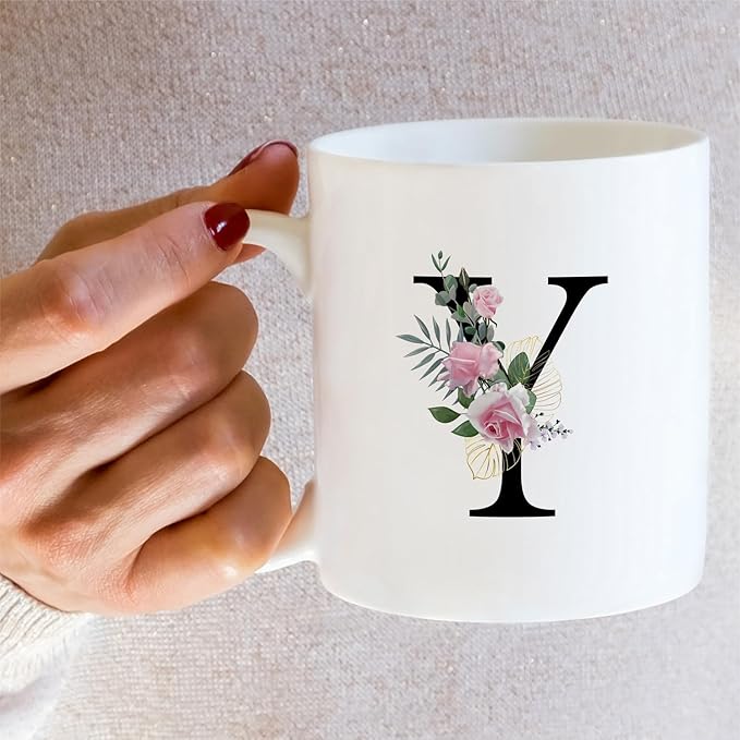 Retreez Initial A-Z Floral Botanical Bouquet Alphabet Monogrammed Monogram Mug 11 Oz Ceramic Tea Coffee Mugs - Appreciation Thank You Wedding Birthday Gifts for her friend coworker sister - Y Initial